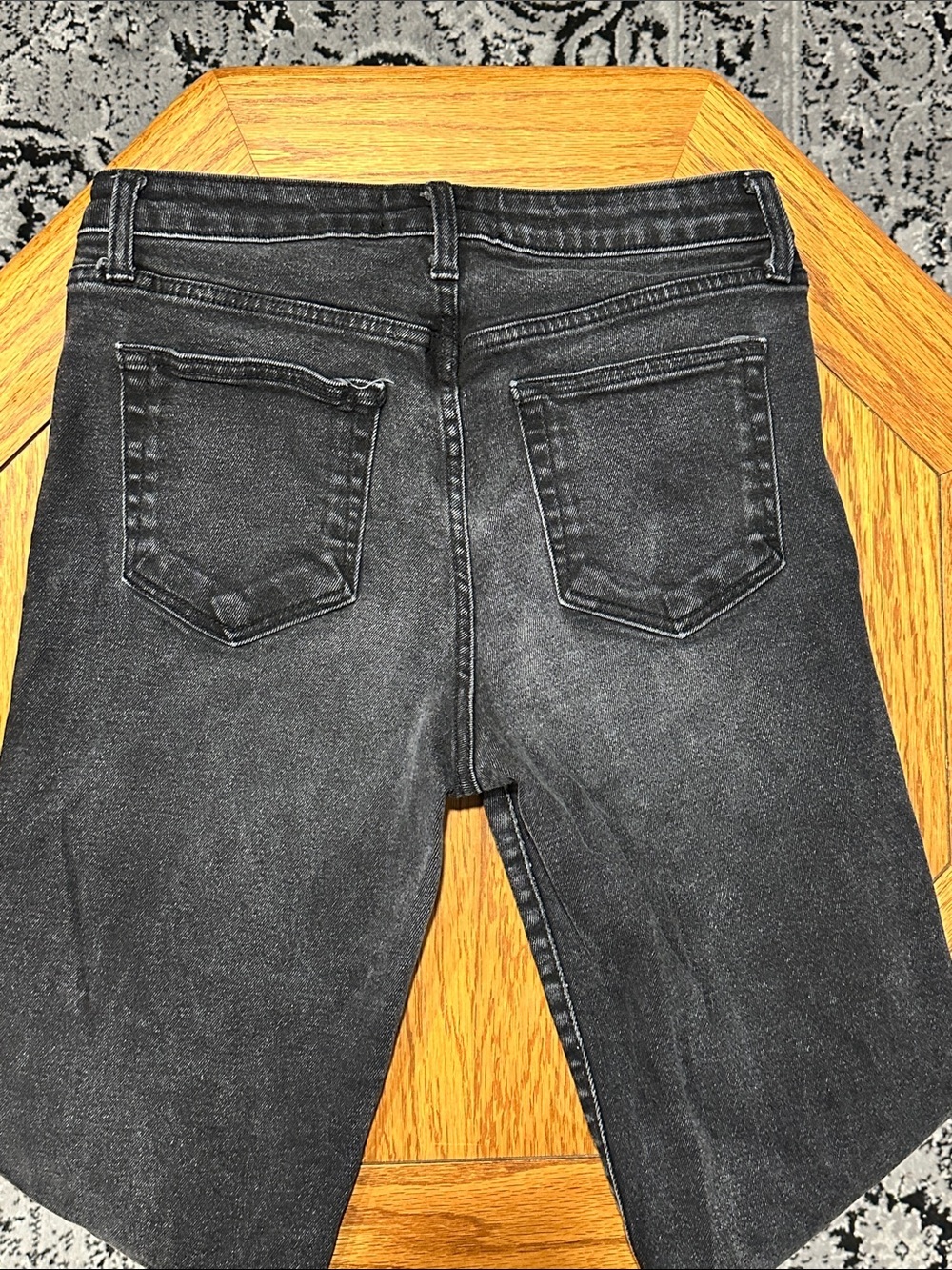 *JUST BLACK* Black Raw Hem High-Rise Straight Leg Denim Made In USA Jeans Sz 29 - Picture 7 of 8